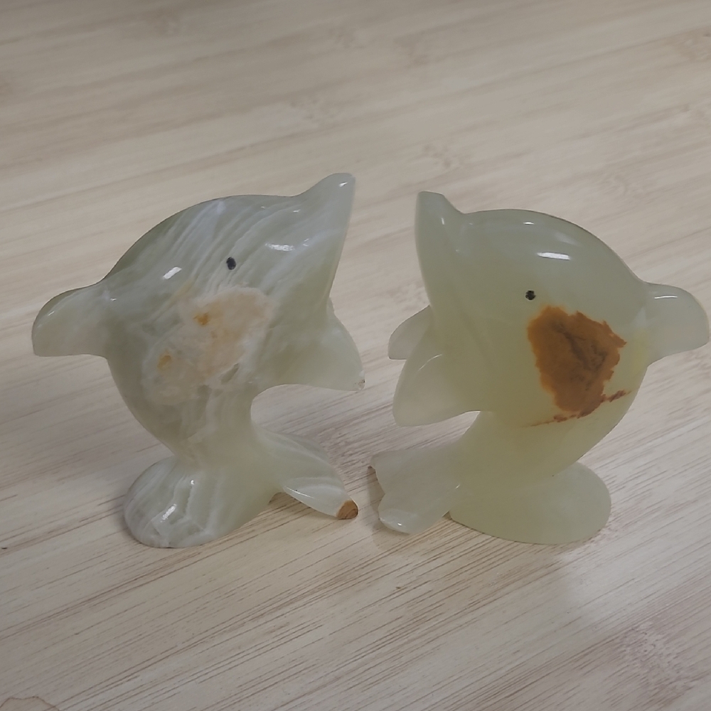 Elegant Stone Pair Of Dolphin Figurines